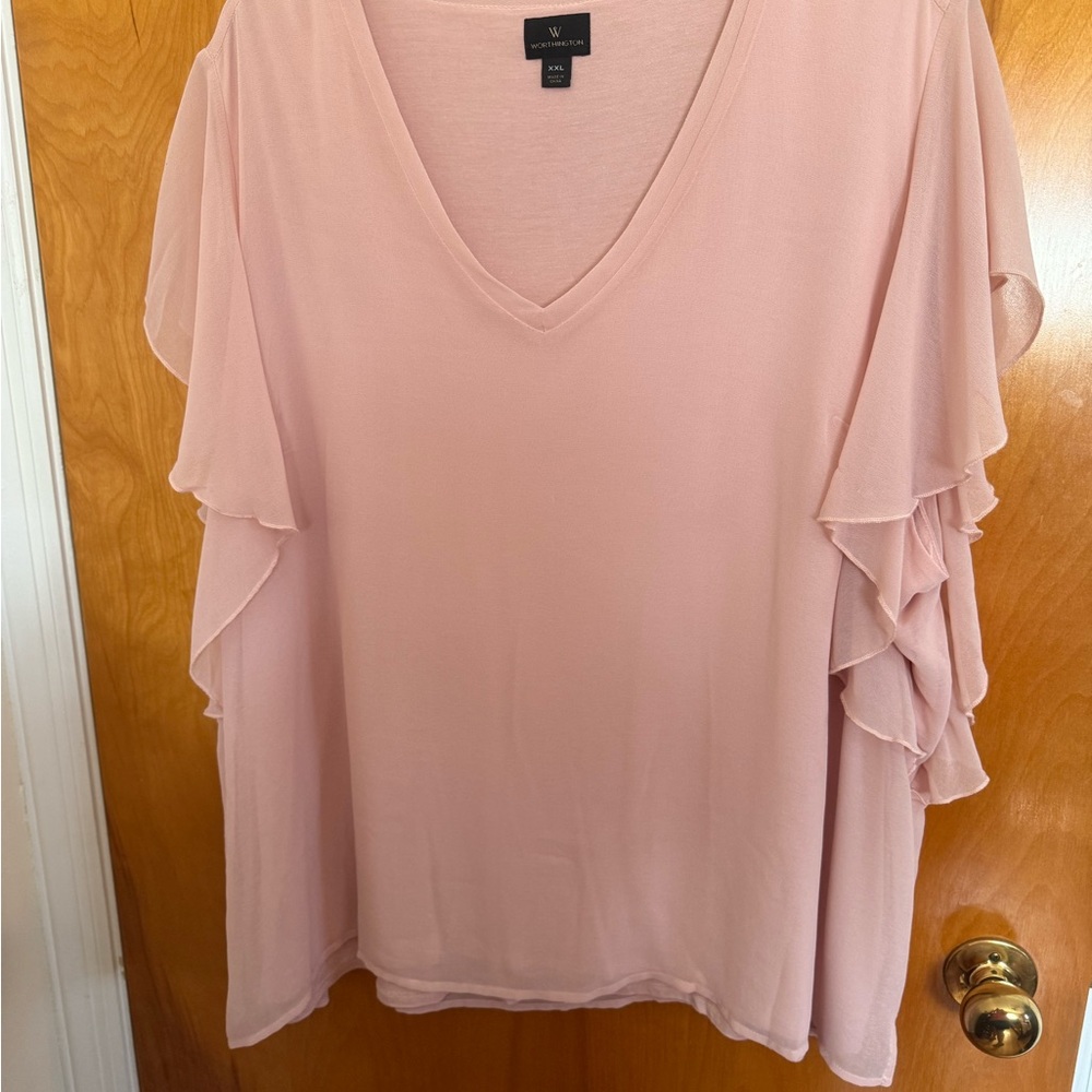 Worthington Ruffled Pink Flutter Sleeve Top